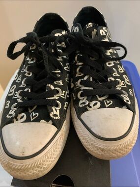 Converse Black Canvas Low-Top Sneakers with White Heart Print